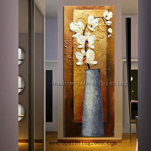 Hot Sofa Wall Background Paintings for Living Room Painting Handmade Abstract Canvas Butterfly Orchid Flowers Vertical Picture