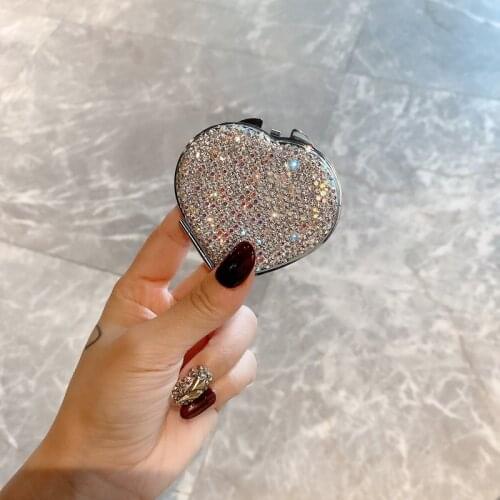Sparkling Heart Mirror Portable Makeup Mirror Folding Double-sided Heart Shape Bling Small Mirror Mini Vanity Mirror Kawaii