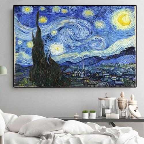 Impressionist Van Gogh Starry Night Oil Painting Reproduction on Canvas Posters and Prints Wall Art Picture for Living Room