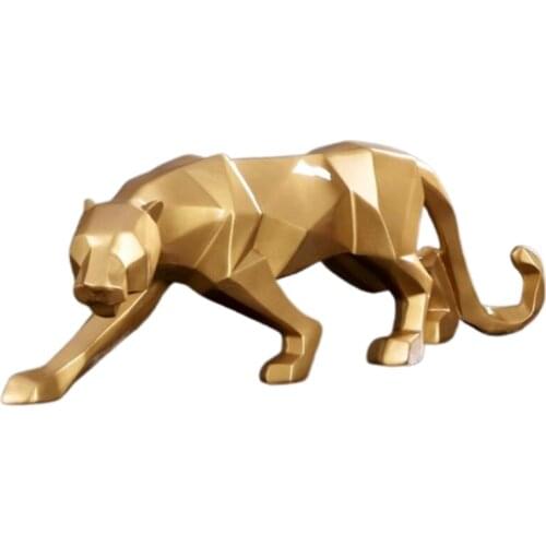 Panther Statue Animal Figurine Abstract Geometric Style Resin Leopard Sculpture Home Office Desktop Decoration