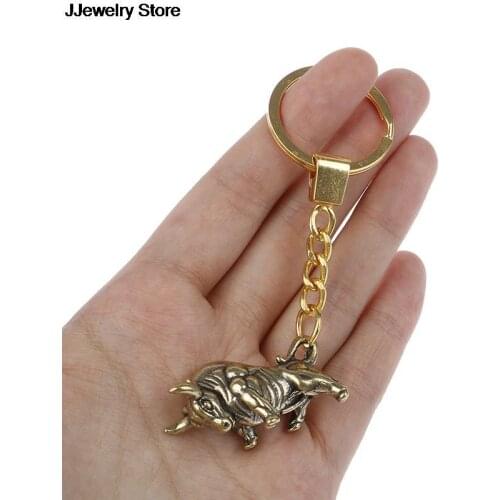 Bullfighting Key Ring Pendant Vintage Copper Lucky Bull Keychain Charm Chinese Feng Shui Hanging Jewelry Decor 3.7*2cm