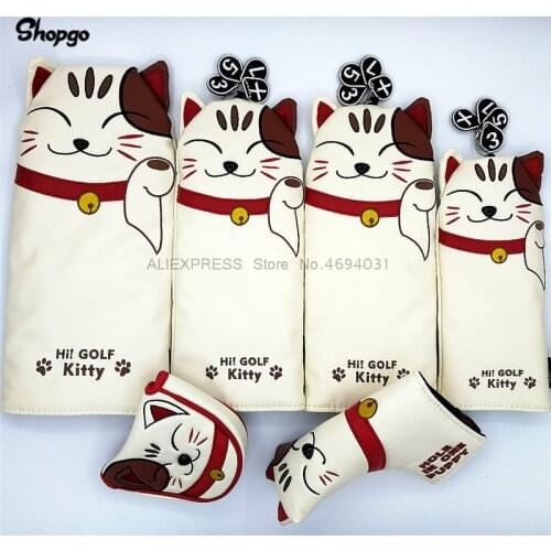 Cartoon Lucky Cat Golf Covers For Driver Fairway Woods Hybrid Complete Set Mascot Novelty Gift Golf Club Headcovers