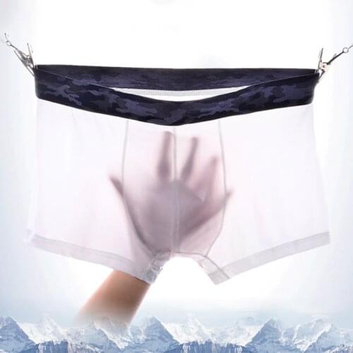 Summer Ice Silk Men Underwear Seamless Transparent Boxer Short Ultra Thin Sheer Breathable Comfortable Pantie Underpant