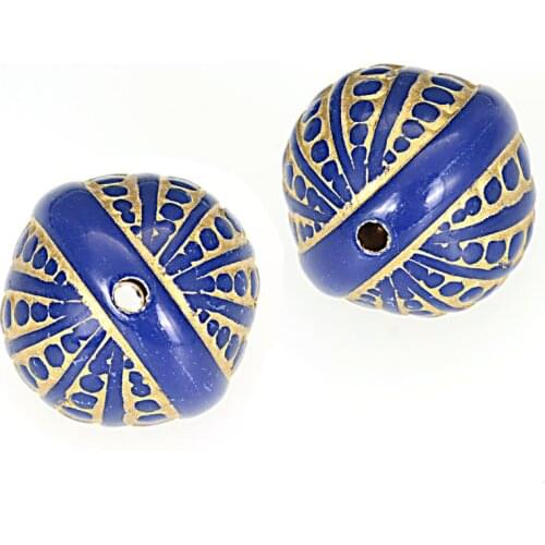 Miasol New Arrival 20 Pcs 20mm Blue Stripe Round Acrylic Antique Design Spacers Beads For Diy Bracelet Bangle Jewelry Making