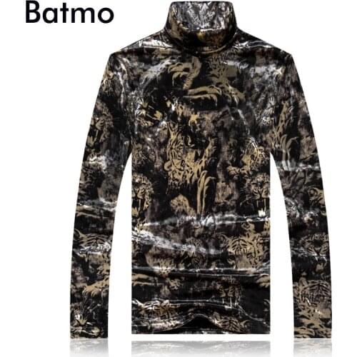 BATMO 2018 new arrival winter high quality velour printed thrtleneck thicked t-shirts men,mens t-shirt plus-size 5241