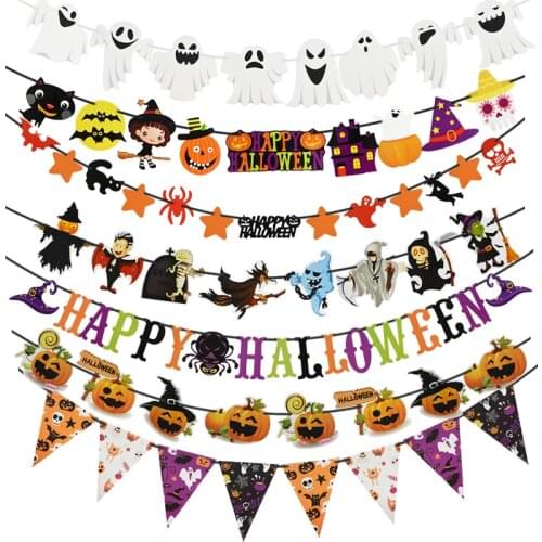 2021 New Year Happy Halloween Banner Garland for Halloween Home Hanging Ornament Decorations Kids Child Favors Creative Gift