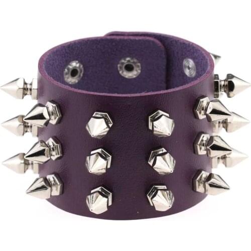 New Gothic Unisex Women Punk Black Bracelet Spike Rivet Cone Black Leather Cuff Large Size Wristband