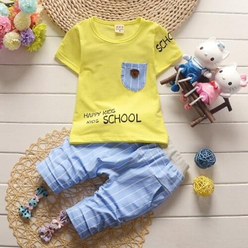 Baby Boy Clothes 2018 Summer Brand Letter Short Sleeved T-shirts Tops + Striped Pants 2PCS Outfits Kid
