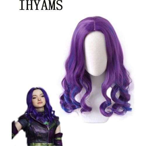 Mal Wig Cosplay Costume Descendants 3 Heat Resistant Synthetic Hair Women Fashion Curly Wigs Carnival Party Wigs + wig cap