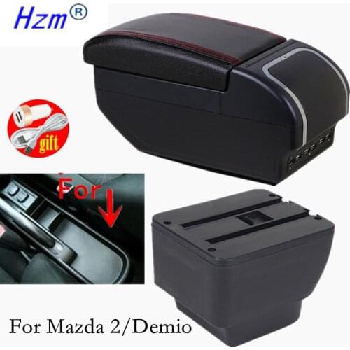 For Mazda 2/Demio Armrest box Rotatable PU Leather Center Centre Console Storage Box with ashtray car accessories