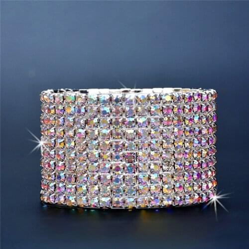 Luxury Multilayer Wide Rhinestone Elastic Bracelet Silver Gold Rainbow Full Crystal Bracelets For Jewelry Women Birthday Gift