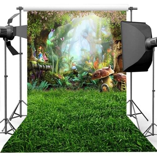 Fairy Forest Backdrop Old Tree House Mushroom Child Kids Birthday Photography Background Green Grass Jungle Photography Backdrop