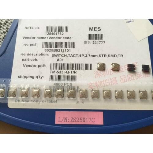 Taiwan Yuan DIP TM-533I-Q-T/R Tact Switch 5.2*5.2*1.5 Patch 4 Pin Button