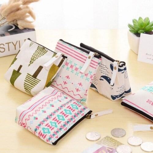 Cloth custom zip coin purse bag simple fashion canvas cartoon key bag womens Coin purse cartoon bags Card Holder