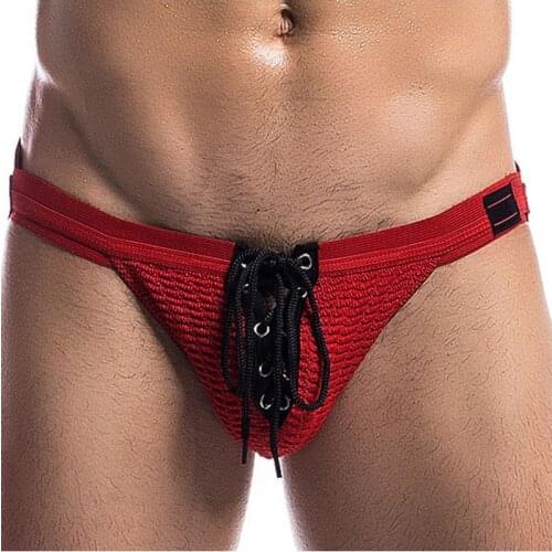 High Quality Jockstrap Front Lace-Up Tether Underwear For Mens Sexy Lingerie Thong G Strings Underpants Breathable Panties