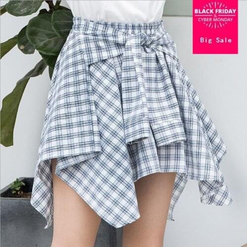 2018 summer new fashion Plaid Korean skirt female high waist irregular college style A word skirt womens loose casual skirt L477