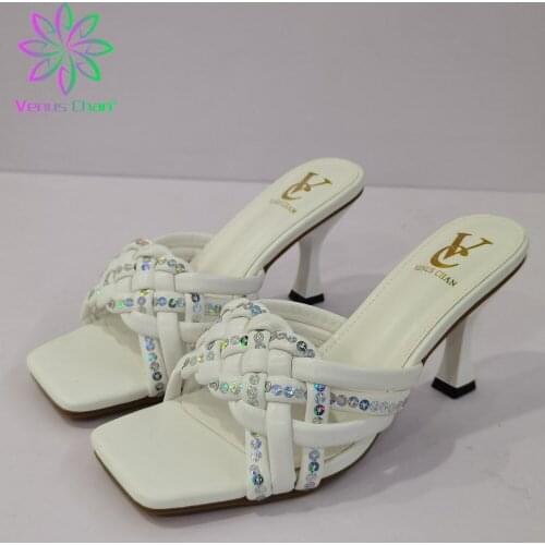 2021 Pretty Women Slipper in White Color High Quality Europen -Style Elegant African Lady Shoes for Wedding