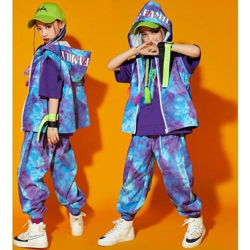 Fashion Tie-Dye Hoodie Top Hiphop Pants Suit For Girls Jazz Modern Dance Costumes Street Dance Outfits Hip Hop Clothes DN9026