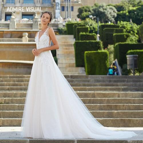 New Arrive Wedding Dress For Bride A-Line V-Neck Neckline Long Open-Back Custom Made Plus Size Bride Gown Vestidos De Novia