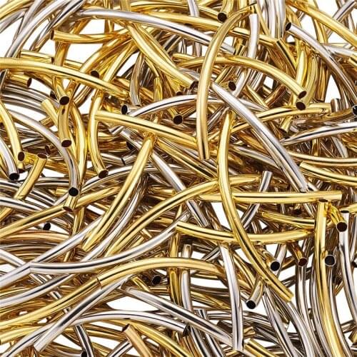 250pcs Barrel Plating Curved Brass Tube Beads for Jewelry Making DIY Bracelet Necklace 50x3mm Hole: 2mm Golden Platinum Color
