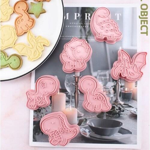 6pcs 3D Dinosaur Cookie Cutters Set Dino Birthday Party Fondant Biscuit Mold Kitchen Baking Pastry Bakeware Cookies Cake Tools