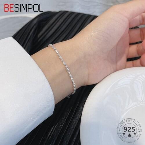 Besimpol Sparkling Series 925 Sterling Silver Bracelets Elegant Simple Bead Chain Bracelet For Women Fashion Fine Jewelry Gifts