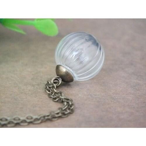 Free ship!! 18mm Pumpkin stripe ball shape glass globe pendant/bronze cap/ with chain /glass vial jewelry necklace