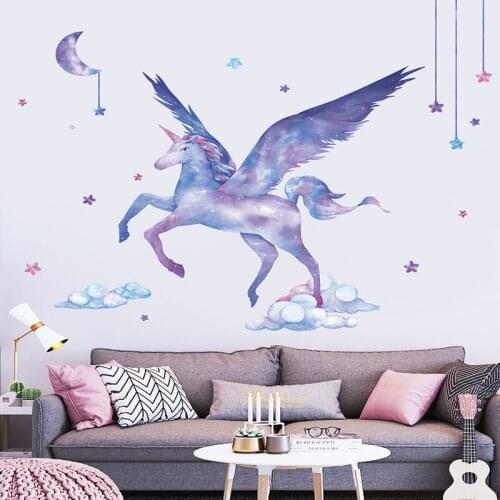 Big Unicorn Wall Sticker Bedroom Decoration Wallpaper for Childrens Room Cartoon Decal Arrangement Wall Art Stickers Mural