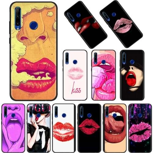 Sexy Girl red Lips Kiss Phone Case For Honor Play 9A 9X Pro Lite 9C 9S 8S 2020 8X Black Shell Silicon Capa Bumper