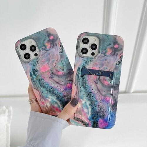 Painting Colorful Marble Card Wallet Case For iPhone 12 11 Pro Max X XR XS 7 8 Plus SE2 Case Luxury Card Slot Bag Back Cover