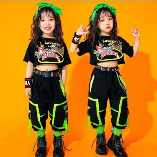 Kids Hip Hop dancing Show Outfits Streetwear Crops Tops Tactical Cargo Pants For Singers Girls Jazz Dancing Costumes Clothing