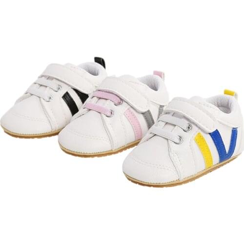 Baby Newborn Boys Girls Casual First Walker Shoes PU Patchwork Sneakers Anti-Slip Rubber Sole Crib Infant Toddler Shoes 0-18M