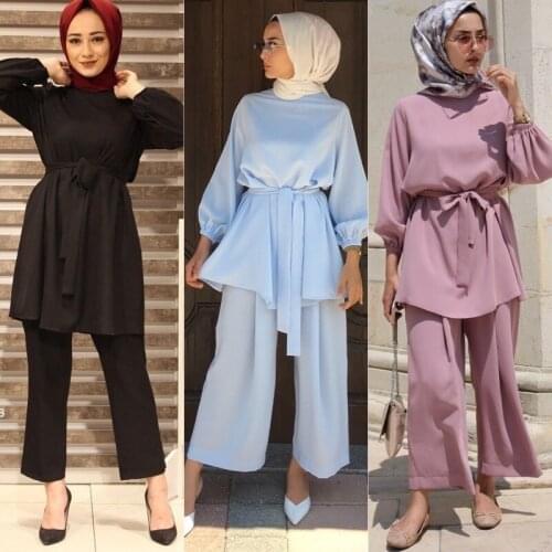 Aid Two Piece Muslim Sets Abaya Turkey Hijab Dress Caftan Moroccan Kaftan Islam Clothing Abayas for Women Musulman Ensembles