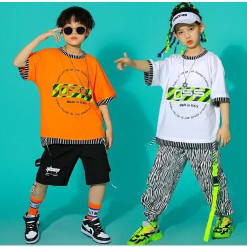 Kids Modern Hip Hop Clothing Oversized T Shirt Top Streetwear Cargo Pants for Girls Boys Jazz Dance Costume Show Clothes