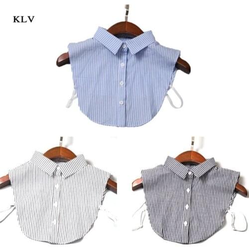 KLV Vertical Striped Detachable Collar Women/Man Vintage Necklace Detachable Lapel Shirt Fake False Collar Clothing Accessories