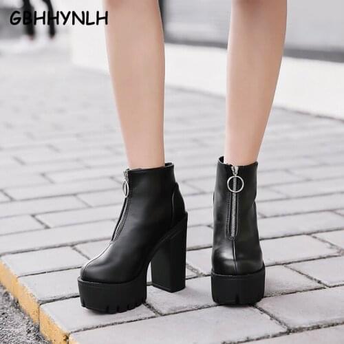 GBHHYNLH cowboy boots Platform shoes Ankle Boots Women Chunky Heels women Short Boots Ladies Shoes Sapato Feminino LJA812
