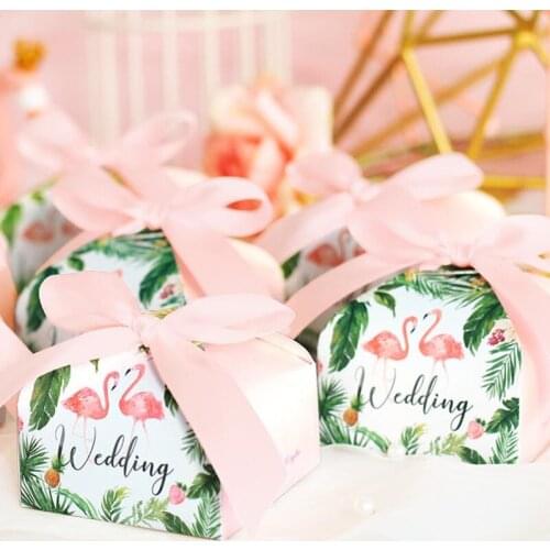 Creative Wedding Party Favours and Paper Gift Boxes Flamingo Flower Candy Box Packaging Bags for Guests Gifts Wedding Decoration
