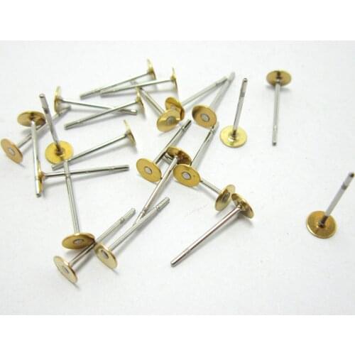 200pcs Brass Earring posts 4x12mm Raw brass Stud pad steel needle R1273
