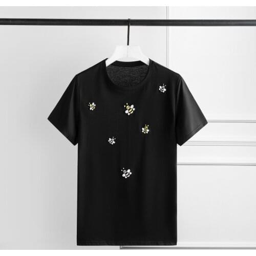 Summer Mens Luxury Bee Embroidery Short Sleeve Round Collar Men Plus Size 4xl Slim Casual T-shirts Man