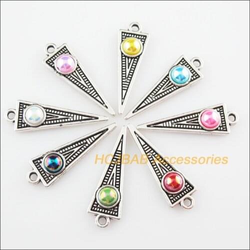 Fashion 16Pcs Tibetan Silver Color Triangle Mixed Acrylic Charms Pendants 9x28.5mm