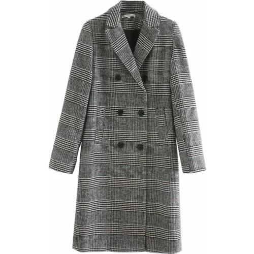 Vogue winter stylish lady plaid loose long jackets outwear women vintage double breasted long sleeve coats female jackets chic