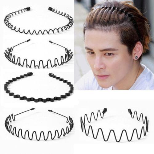 Fashionable Black Metal Waved Style Alice Sports Hairband Headband For Men Women