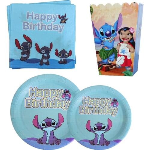 Cartoon Figure Stitch Theme Baby Birthday Party Disposable Paper Cup Plate Napkin Tableware Suit Supplies