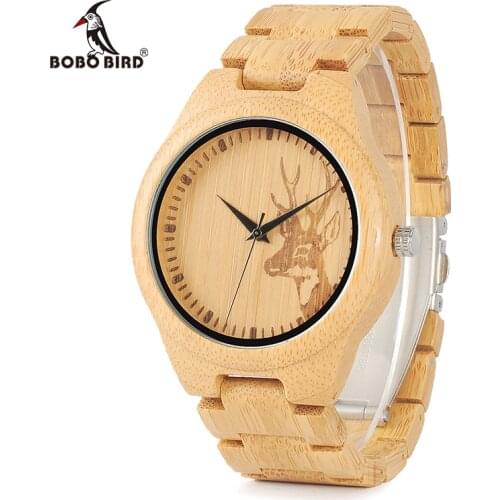 BOBO BIRD WD28 Full Bamboo Wooden Watch for Men Hot Elk Deer Head Story Designer Brand Quartz Wrist Watches in Gift Box