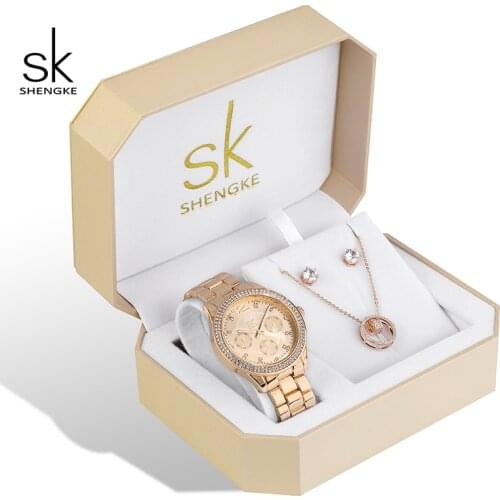 Watch Set For Women Luxury Jewelry Ladies Gold Wrist Watch Quartz Watches Stainless Steel Strap Female Clock Gift Set For Women