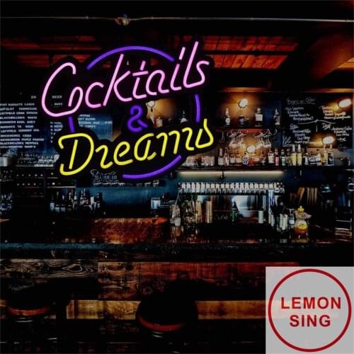 Custom Neon Sign Lights Cocktails & Dreams Bar Beer Wine Drink Pub Club Dual Color LED Neon Sign