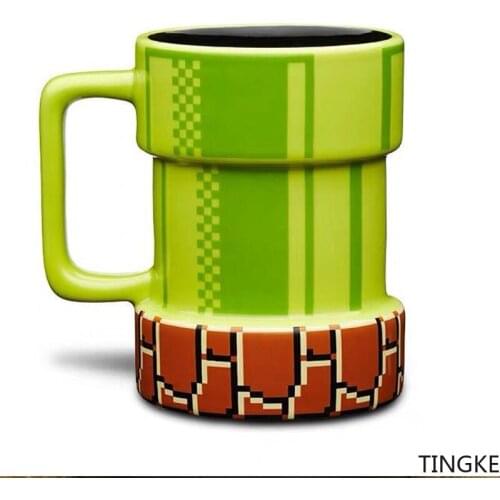 New game series pipe mouth pixel water cup creative mug cartoon sewer mouth coffee cup with handle ceramic drink cup gift