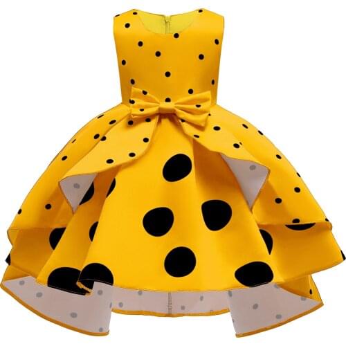 New Year red childrens tail dress girls wave retro princess dress Baby party evening dress 2-10 years old kids clothes summer