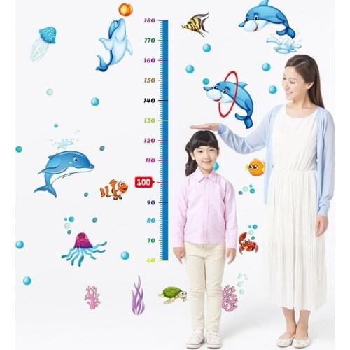 Underwater starfish dolphin wall sticker for living rooms cartoon Height rule sticker kids room home decor wall decals murals
