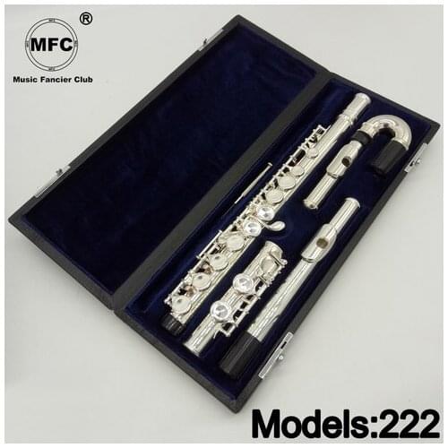 Professional Flute 222 Silver Plated Flute Instrument Intermediate Student Curved Headjoint Flutes C Leg 16 Holes Closed E Key